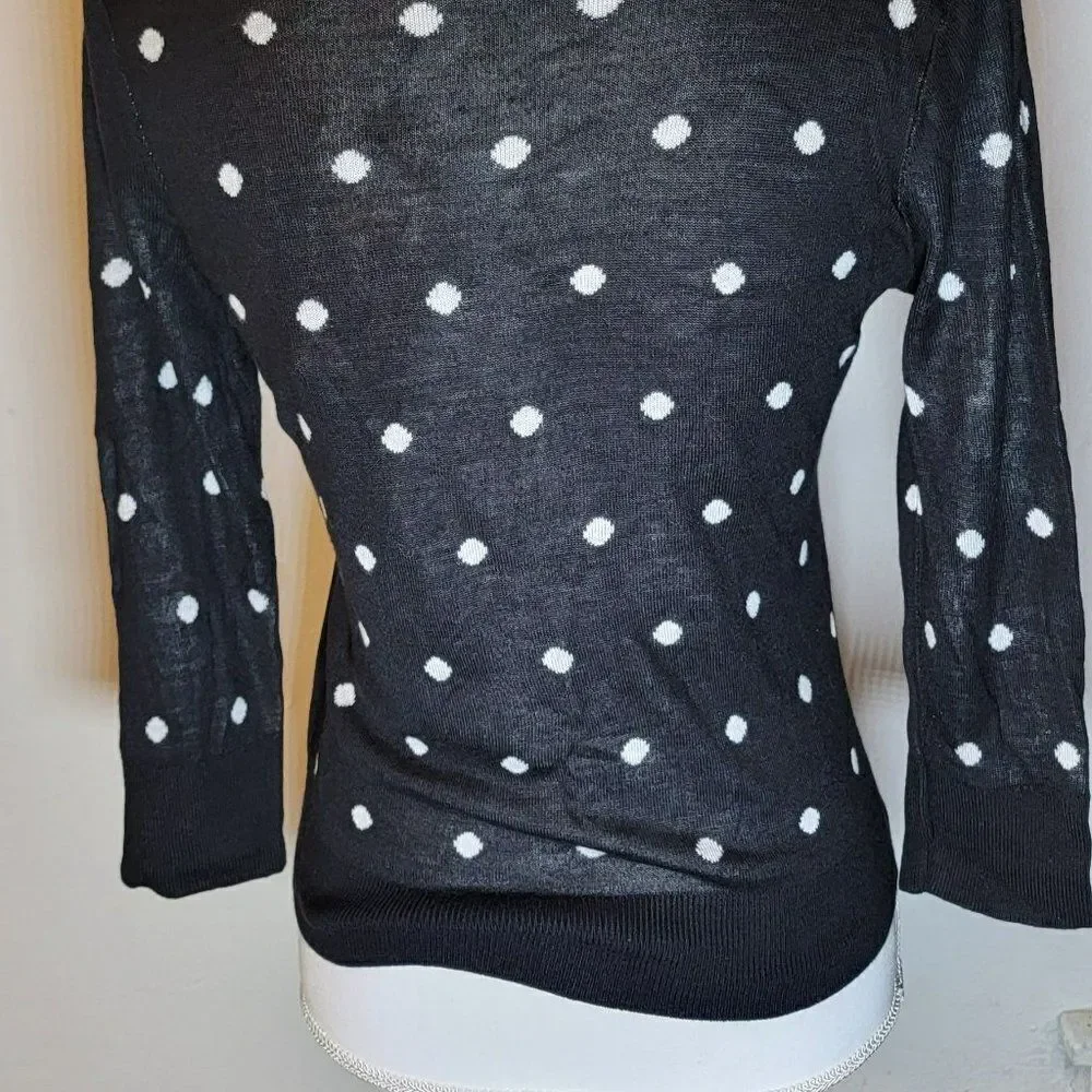 Halogen Womens B/W Polka Dot Crew Neck Front Button Cardigan Sweater Size 8 P